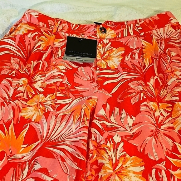 NWT Marc New York Linen Pull on Pant Elastic Waist Wide Leg Red Palm. Large - Picture 3 of 14